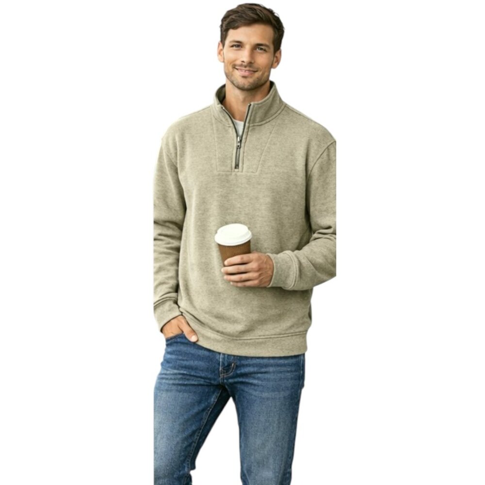 VOS Sports Men’s Quarter-Zip Mock Neck Cotton Blend Pullover Jacket Outerwear M - Picture 3 of 9